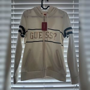 NWT Guess Womwn White and Gold Zip up hoodie, Size Extra Small, fall